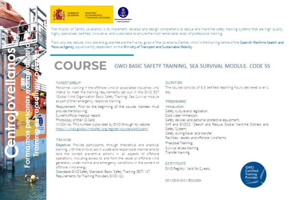 Imagen GWO basic safety training, sea survival module. Code SS